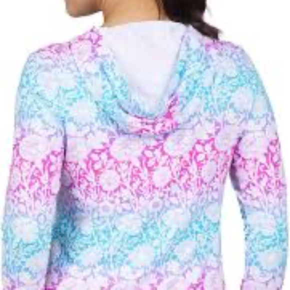 IBKUL UPF 50+ long sleeve hoodie size M floral hot pink turquoise mesh nylon - Picture 1 of 7